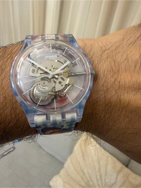 Swatch x You Custom Skeleton Watch Blue Check Checkered Ramen Breakfast